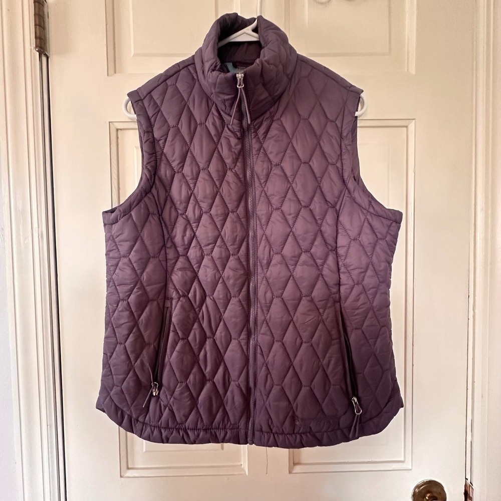 Free Country Puffer Vest Diamond Quilted Lightweight Full Zip Purple L